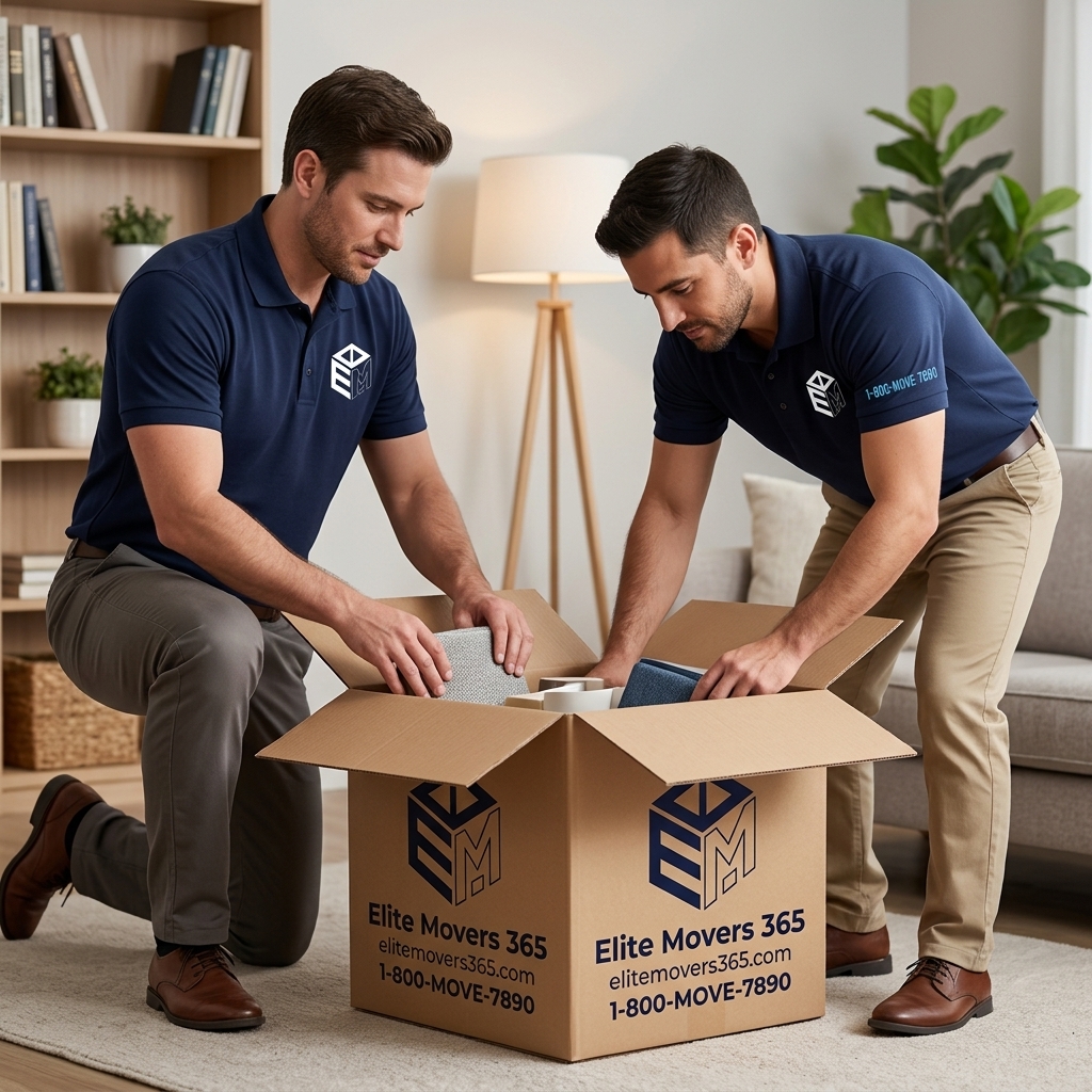 Movers packing boxes